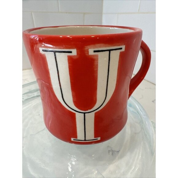 Anthropologie Ceramic Hand Painted Monogram Initial Mug Letter "Y" Red RARE - Picture 1 of 9